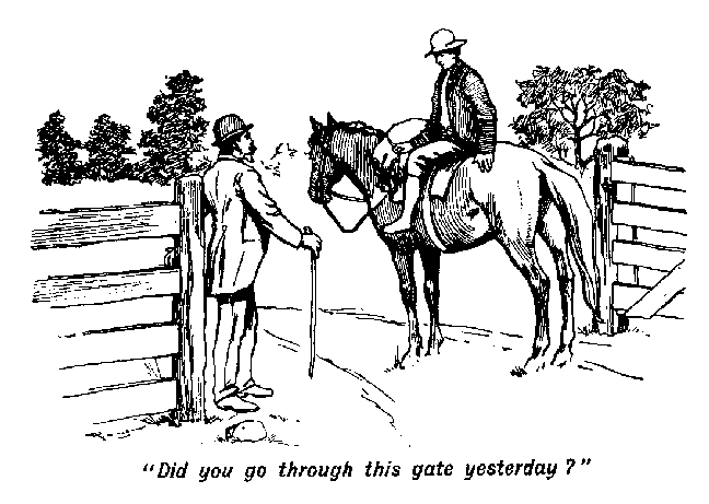 [Illustration: "<i>Did you go through this gate yesterday</i>?"]